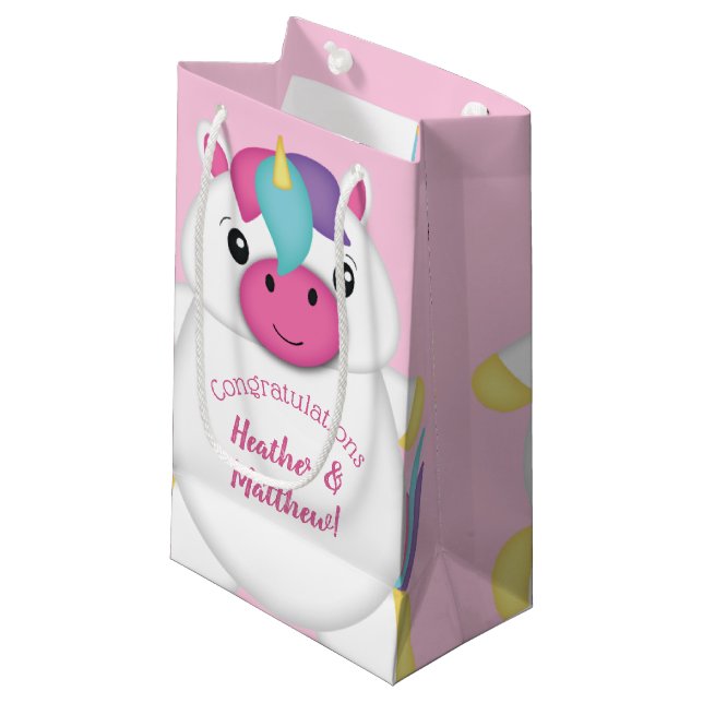 Petit Sac Cadeau Baby shower Unicorne rose (Devant Angle)