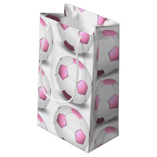 Petit Sac Cadeau ballon de football rose et blanc