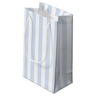 Petit Sac Cadeau Bandes de bonbons bleu pâle et blanc
