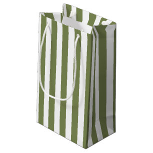 Petit Sac Cadeau Bandes de bonbons vert olive et blanc