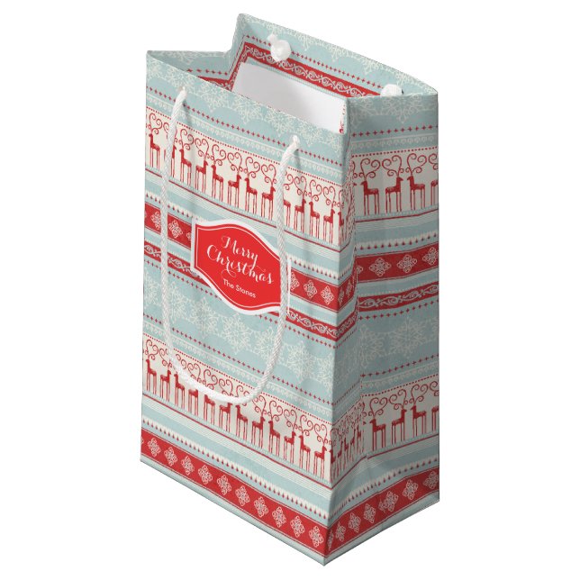 Petit Sac Cadeau Bandes de Noël retro personnalisées motif (Devant Angle)