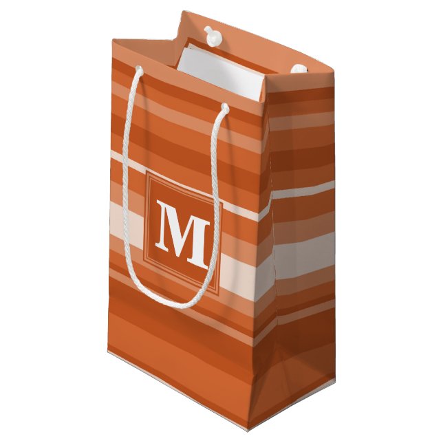 Petit Sac Cadeau Bandes orange monogrammes (Devant Angle)