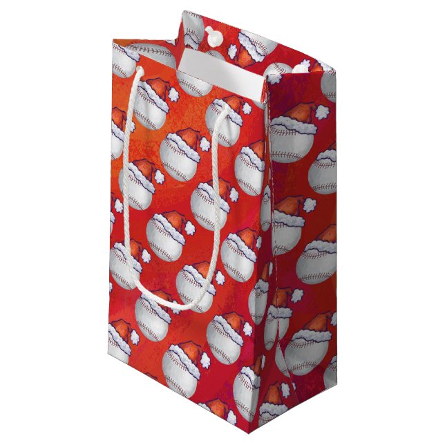 Petit Sac Cadeau Baseball avec Santa Hat sur Rouge (Devant Angle)