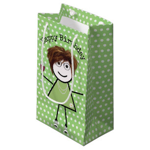 Petit Sac Cadeau Bâton d'anniversaire fille avec verre à vin