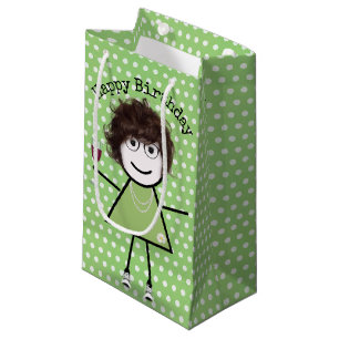 Petit Sac Cadeau Bâton d'anniversaire fille avec verre à vin