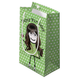 Petit Sac Cadeau Bâton d'anniversaire fille avec verre à vin