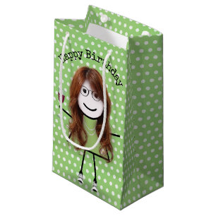 Petit Sac Cadeau Bâton d'anniversaire fille avec verre à vin