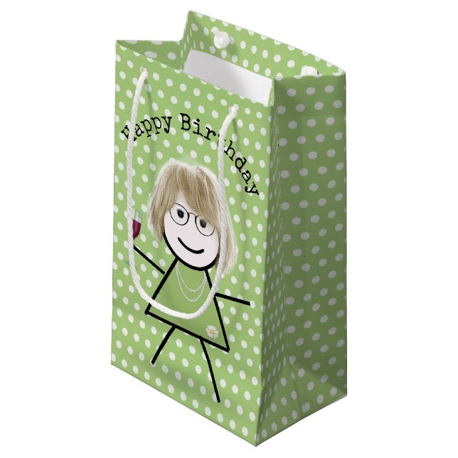 Petit Sac Cadeau Bâton d'anniversaire fille avec verre à vin (Devant Angle)