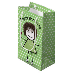 Petit Sac Cadeau Bâton d'anniversaire fille avec verre à vin