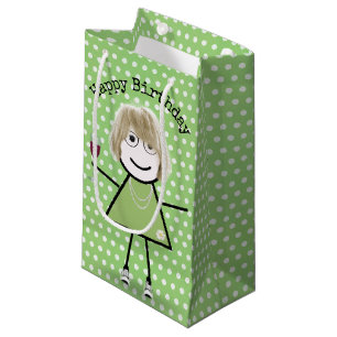Petit Sac Cadeau Bâton d'anniversaire fille avec verre à vin