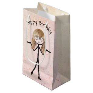 Petit Sac Cadeau Bâton fille d'anniversaire avec cheveux 