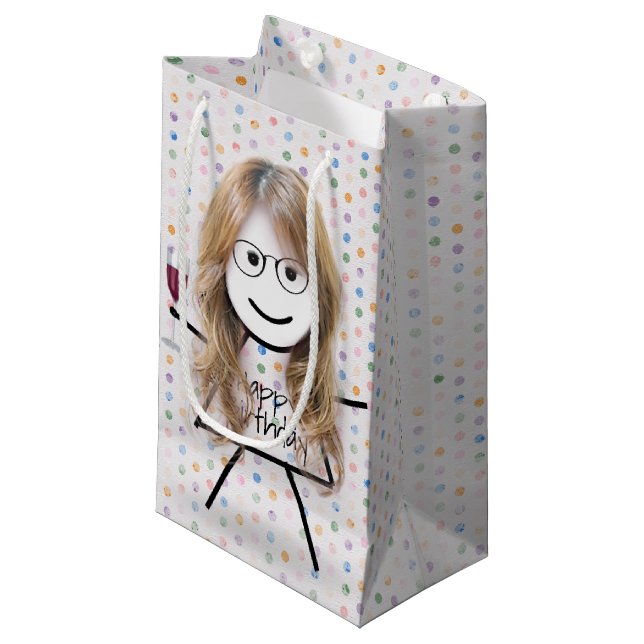 Petit Sac Cadeau Bâton fille d'anniversaire avec verre à vin (Devant Angle)