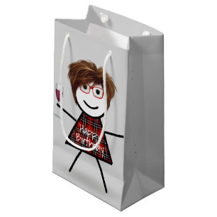 Petit Sac Cadeau Bâton fille d'anniversaire avec verre à vin