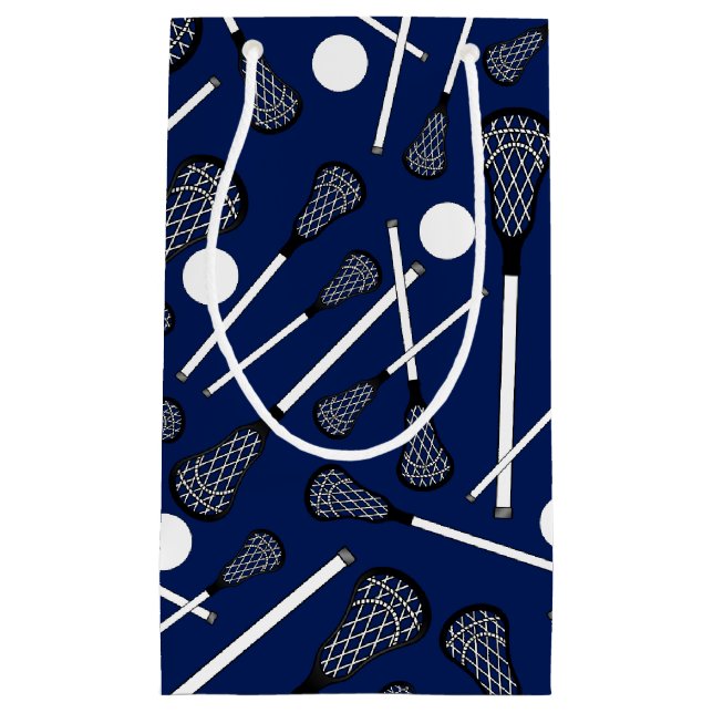 Petit Sac Cadeau Bâtons de lacrosse de bleu marine (Devant)