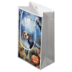 Petit Sac Cadeau Beagle d'Halloween avec peur Citrouille