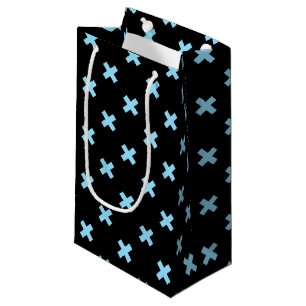 Petit Sac Cadeau Bébé croix bleu coutures sur noir