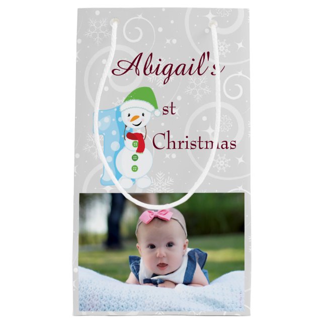 Petit Sac Cadeau Bébé d'argent 1ère photo de Noël (Devant)