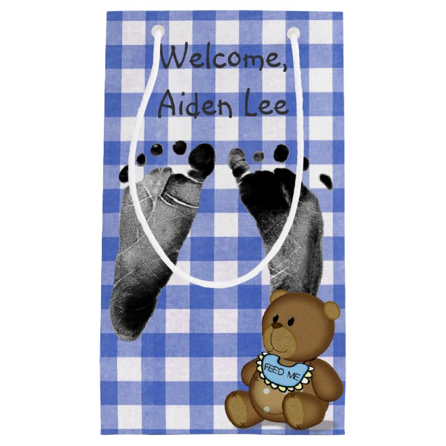Petit Sac Cadeau Bébé Garçon Bleu Ours (Devant)