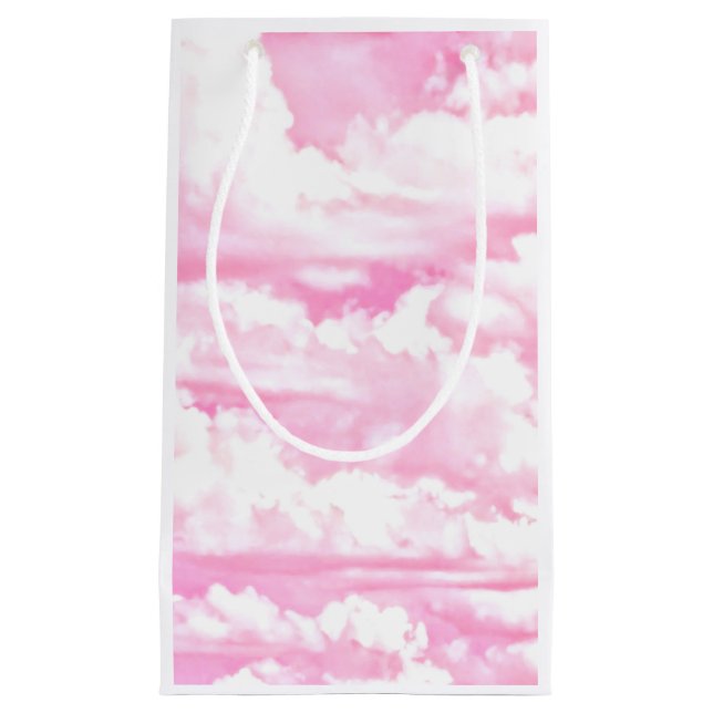 Petit Sac Cadeau Bébé Rose Joyeux Nuages Arrière-plan (Devant)