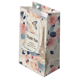 Petit Sac Cadeau Belles Fleurs et Tour Eiffel Paris Merci