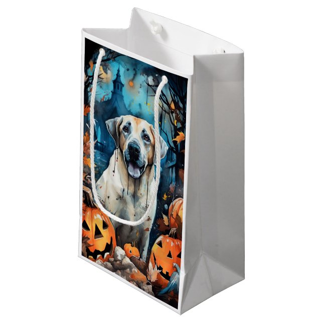 Petit Sac Cadeau Berger Anatolien D'Halloween Avec Peur Citrouille (Devant Angle)