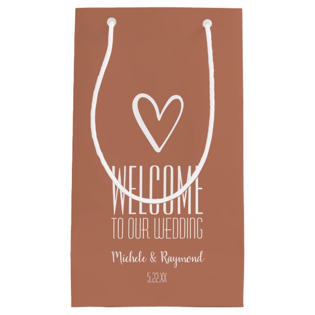 Petit Sac Cadeau Bienvenue à Notre Mariage Terracotta (Devant)