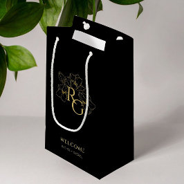 Petit Sac Cadeau Black | Chic Faux Gold Monogram Mariage de bienven