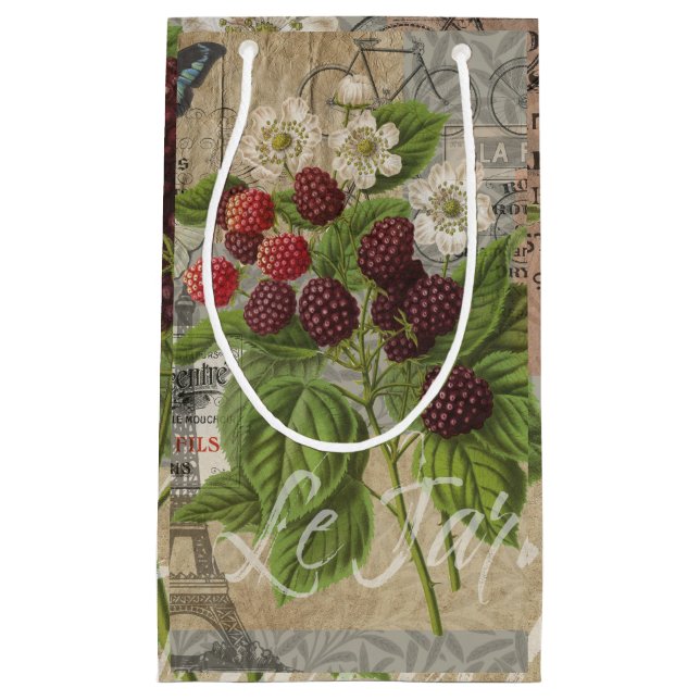 Petit Sac Cadeau Blackberries Floral Garden Flower Papillon Art (Devant)