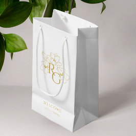 Petit Sac Cadeau BLANCHE | Chic Faux Gold Monogram Mariage de bienv