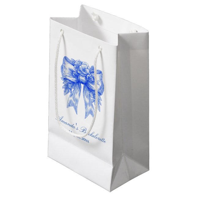 Petit Sac Cadeau Bleu Coquette Bow Bachelorette Party cadeau (Devant Angle)