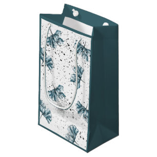 Petit Sac Cadeau Bleu floral peint à la main