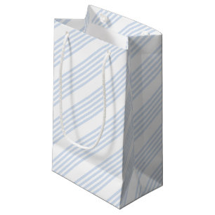 Petit Sac Cadeau Bleu pâle et blanc cinq bandes motif