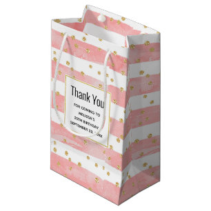 Petit Sac Cadeau Bleu rose Faux Gold Confetti Merci