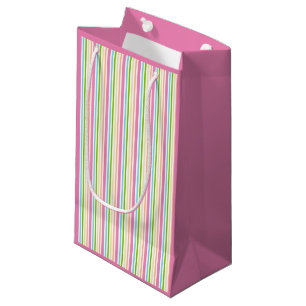 Petit Sac Cadeau Bleu rose rayé bleu vert jaune violet
