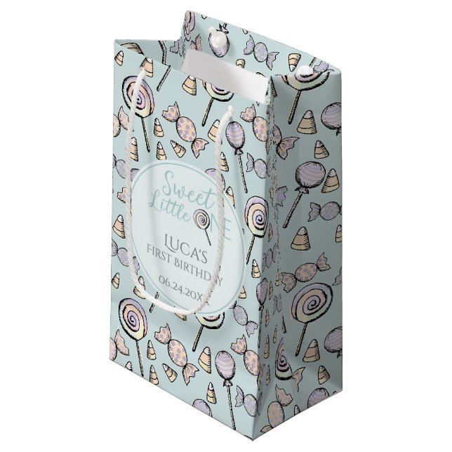 Petit Sac Cadeau Blue Candy Thème 1er anniversaire (Devant Angle)
