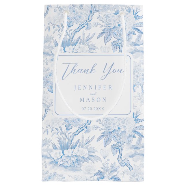 Petit Sac Cadeau Blue Chinoiserie Floral Wedding Thank You  (Devant)