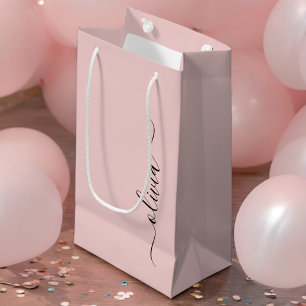 Petit Sac Cadeau Blush Dusty Pink Moderne Écriture Monogramme Nom