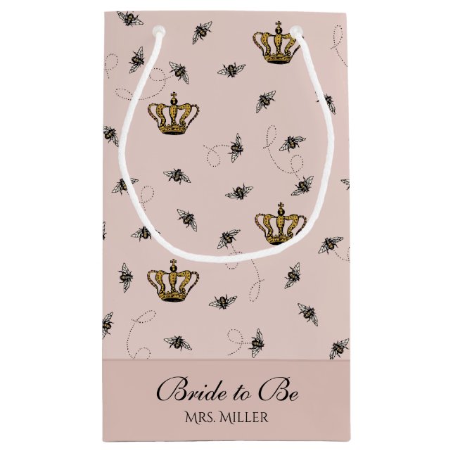 Petit Sac Cadeau Blush Rose Future Mrs Reine Abeille Couronne Dorée (Dos)