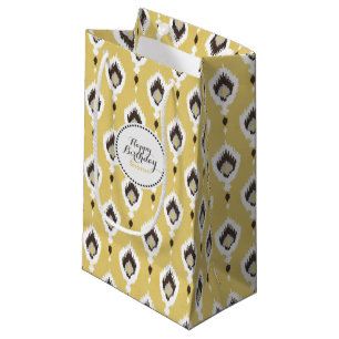 Petit Sac Cadeau Boho chic jaune ikat motif tribal monogramme