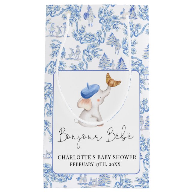 Petit Sac Cadeau Bonjour Bebe Romantique Français Baby shower fille (Devant)