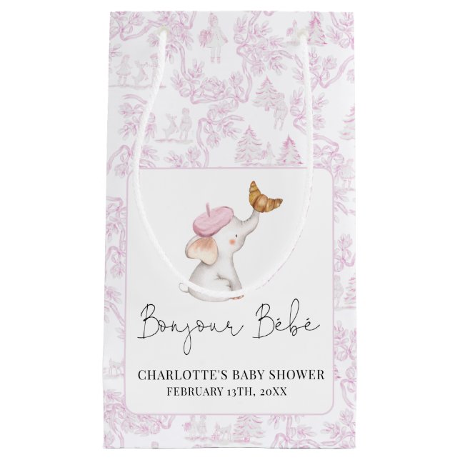 Petit Sac Cadeau Bonjour Bebe Romantique Français Baby shower fille (Devant)