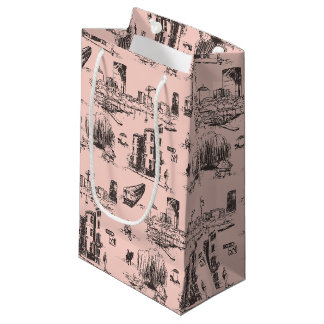 Petit Sac Cadeau Boston Toile rose et noir