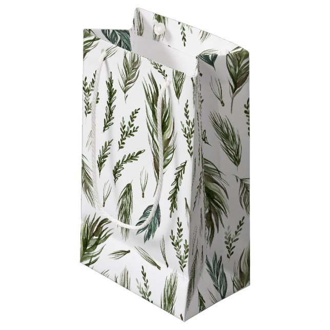 Petit Sac Cadeau Botanique de forêt simple Aquarelle Noël (Devant Angle)