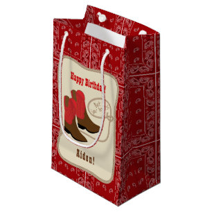 Petit Sac Cadeau Bottes de cowboy de joyeux anniversaire et Bandana