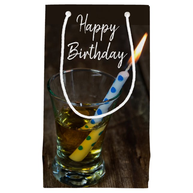 Petit Sac Cadeau Bougie d'anniversaire en verre de whisky (Devant)