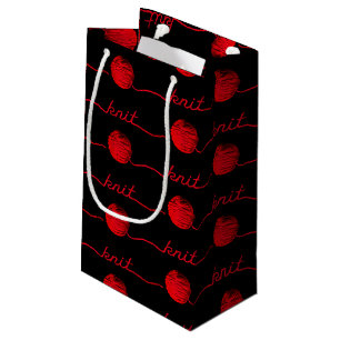 Petit Sac Cadeau boule de fil avec texte tricoté