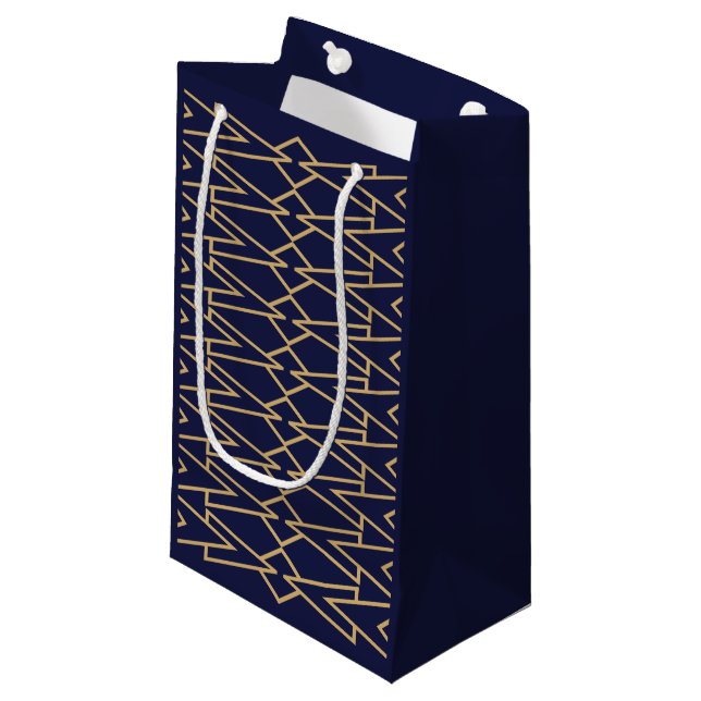 Petit Sac Cadeau Bowties bleues et dorées (Devant Angle)