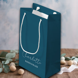 Petit Sac Cadeau Bridesmaid   Minimaliste Script Canoe Blue