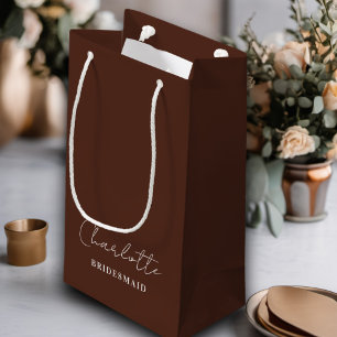 Petit Sac Cadeau Bridesmaid Script minimaliste Brown