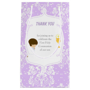 Petit Sac Cadeau Brunette Boy First Communion Damask